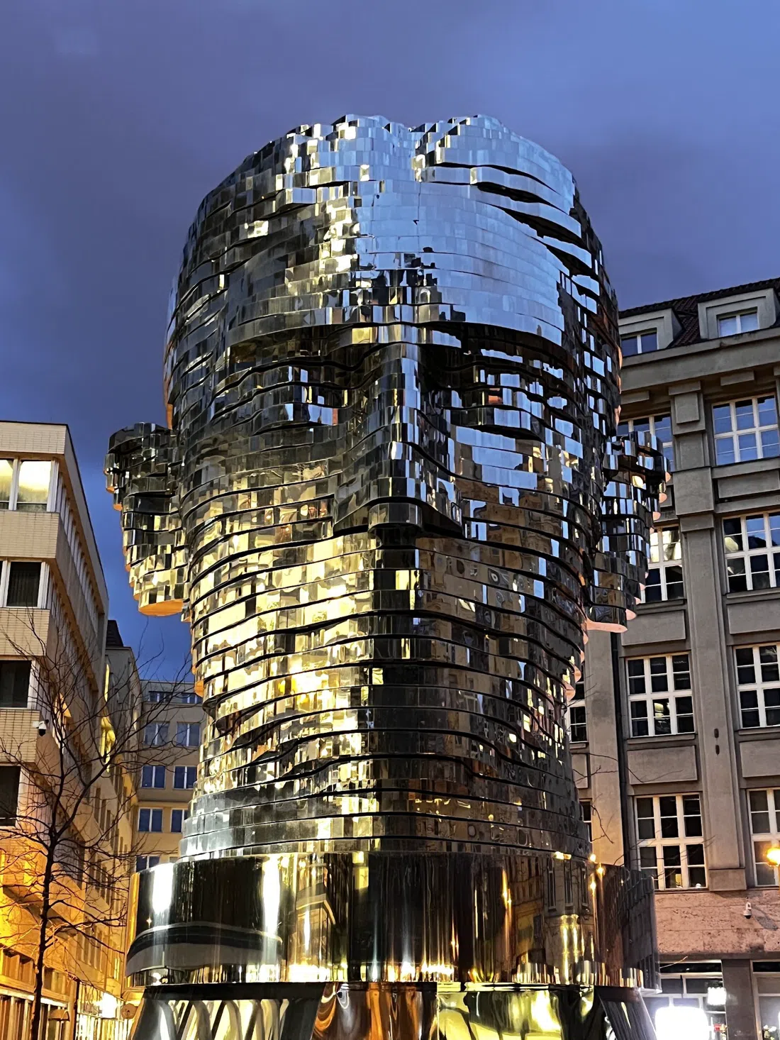 Head of Franz Kafka (rotating sculpture, Quadrio), Prague
